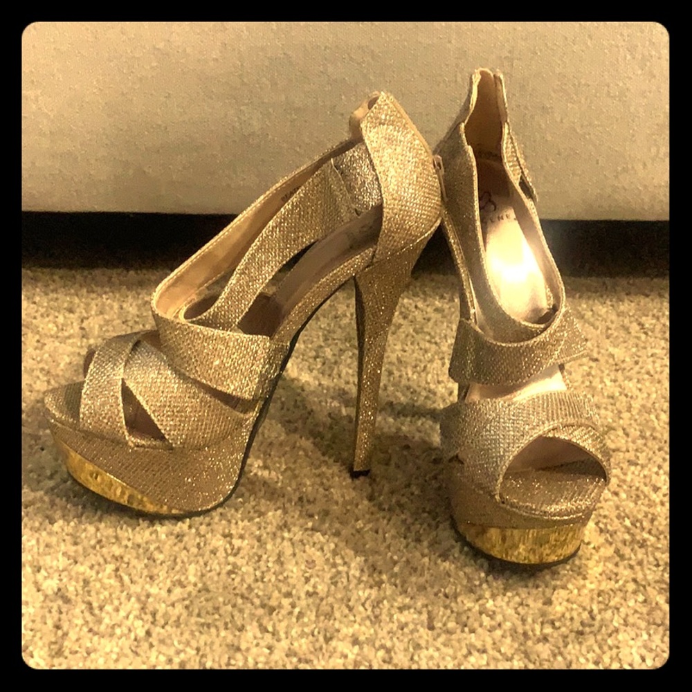 Gold platform heels